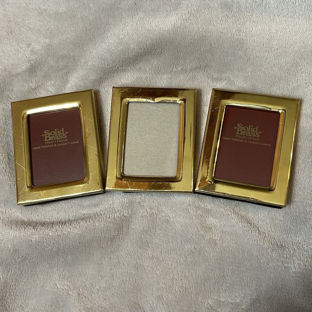 Vintage Solid Brass Hand-Polished and Lacquer-Coated Picture Frames Set of 3